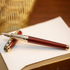 S T Dupont Liberte Fountain Pen - Firehead Guilloche - Amber-Pen Boutique Ltd