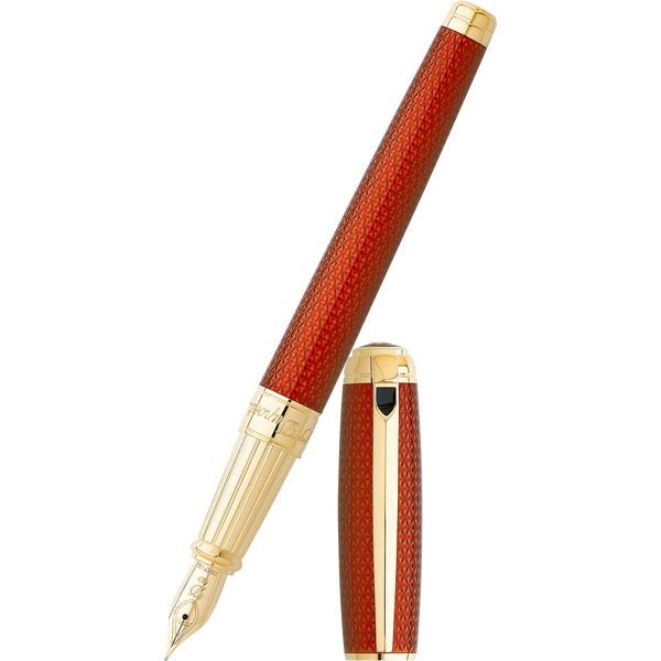 S T Dupont Liberte Fountain Pen - Firehead Guilloche - Amber-Pen Boutique Ltd