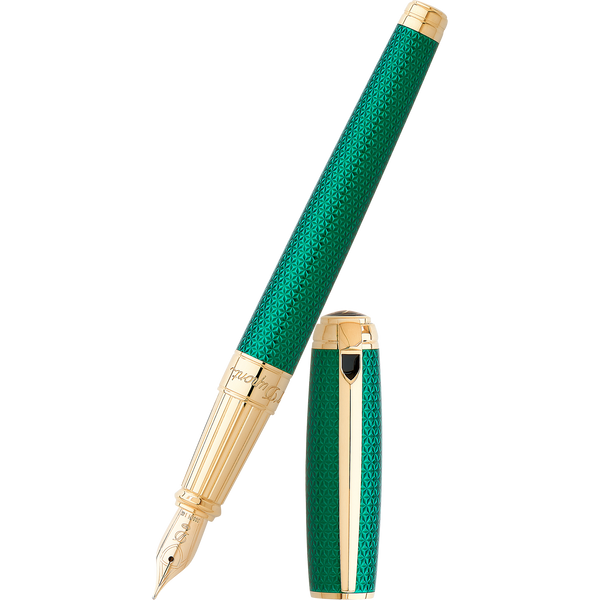 S T Dupont Liberte Fountain Pen - Firehead Guilloche - Emerald-Pen Boutique Ltd