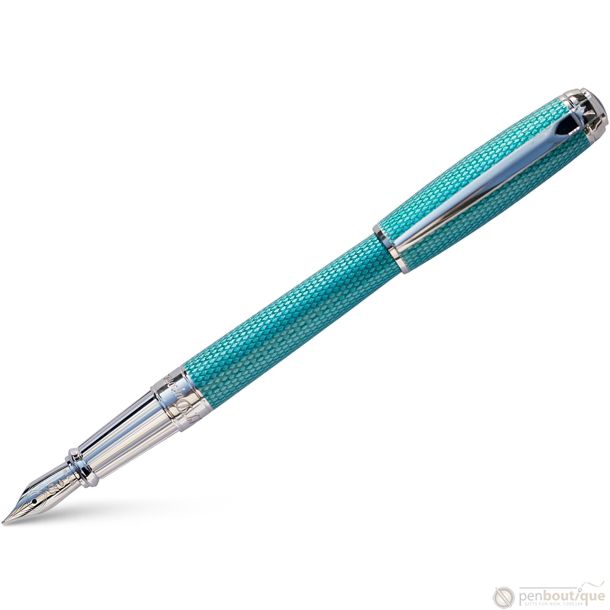 S T Dupont Line D Fountain Pen - Diamond Guilloche - Aquamarine - Large-Pen Boutique Ltd