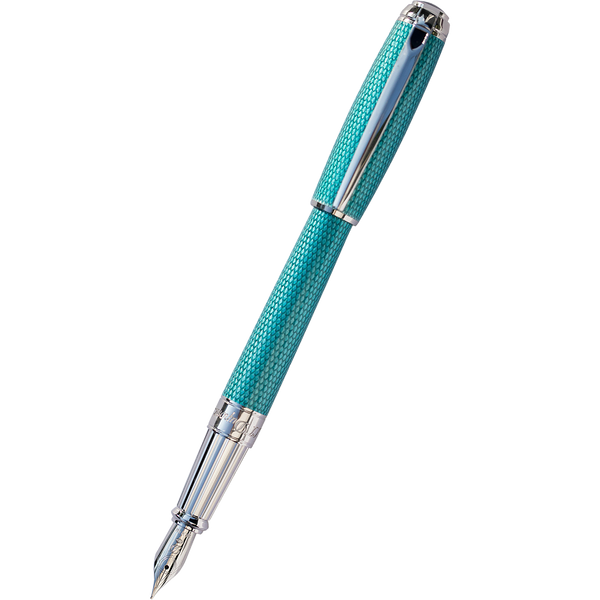 S T Dupont Line D Fountain Pen - Diamond Guilloche - Aquamarine - Large-Pen Boutique Ltd