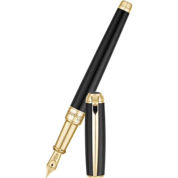 S T Dupont Line D Fountain Pen - Gold - Black-Pen Boutique Ltd