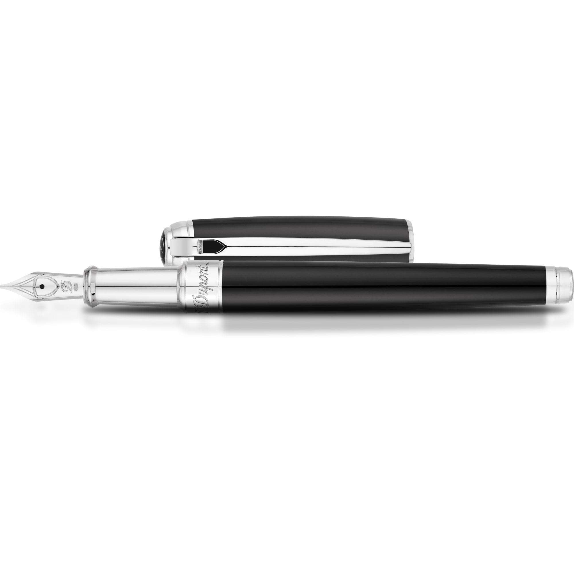 S T Dupont Line D Fountain Pen - Palladium - Black - Medium-Pen Boutique Ltd