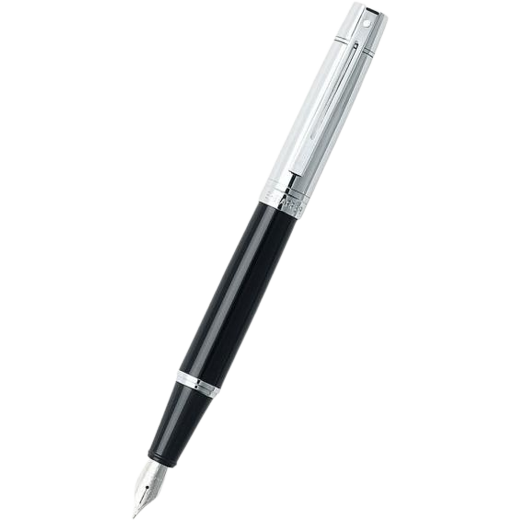 Sheaffer 100 Black Lacquer Fountain Pen with Chrome Trim and Fine Nib