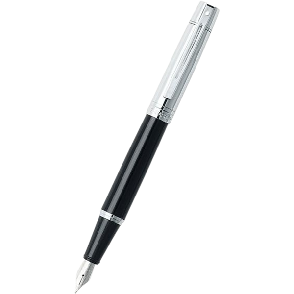 Sheaffer 300 Fountain Pen - Brushed Chrome Trim - Glossy Black-Pen Boutique Ltd